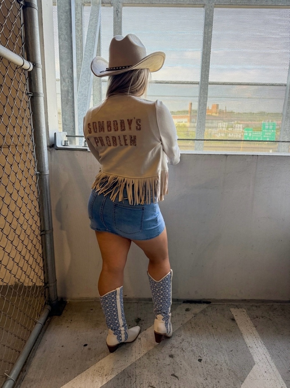 Fringe Western Jacket with "Somebody's Problem" Text - Morgan wallen